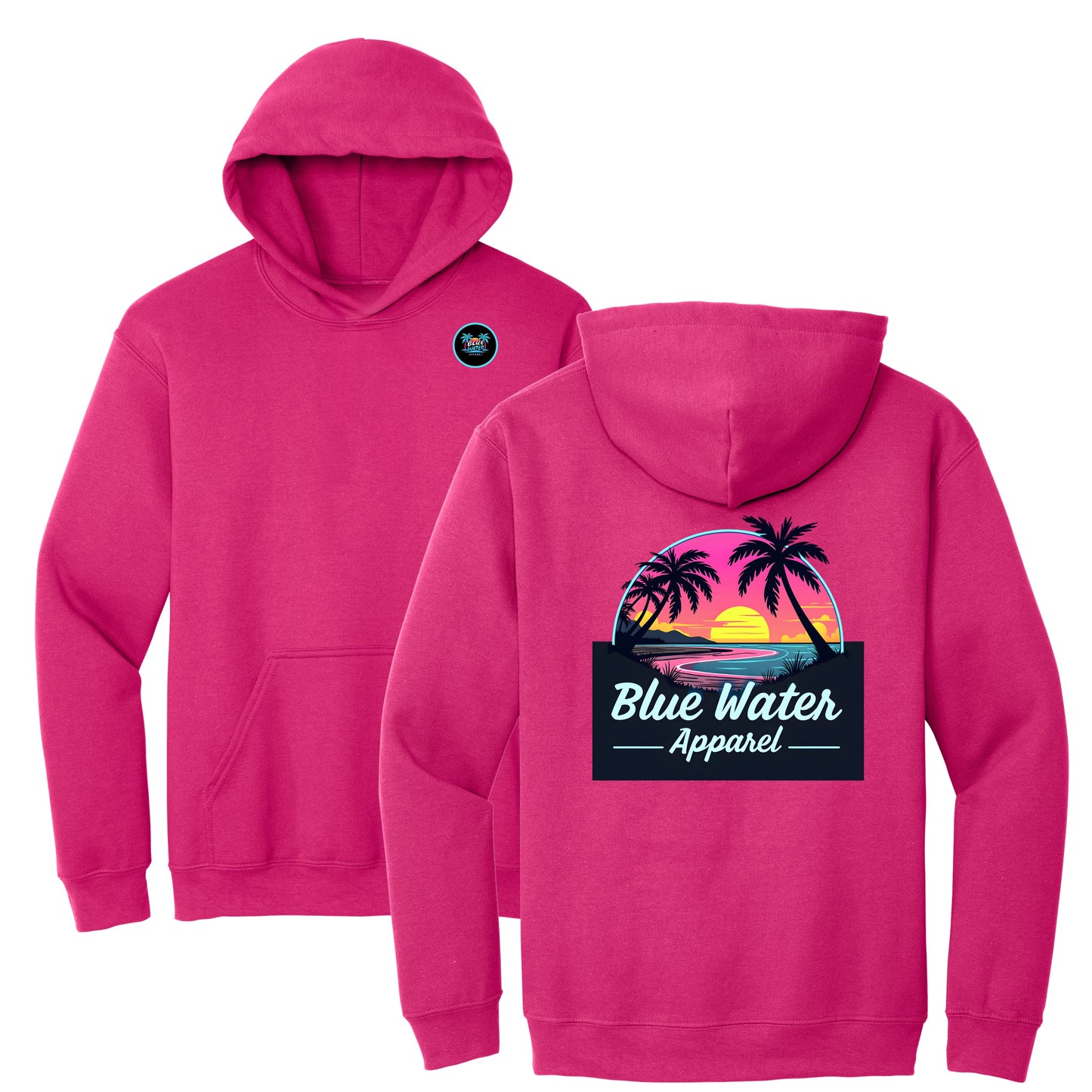 flat lay heliconia neon sunset hoodie by blue water apparel
