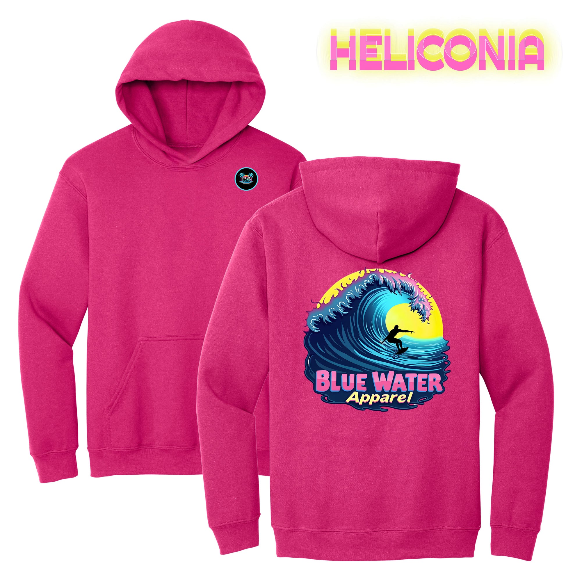 flat lay heliconia neon surfer hoodie by blue water apparel