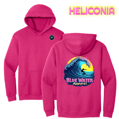 flat lay heliconia neon surfer hoodie by blue water apparel