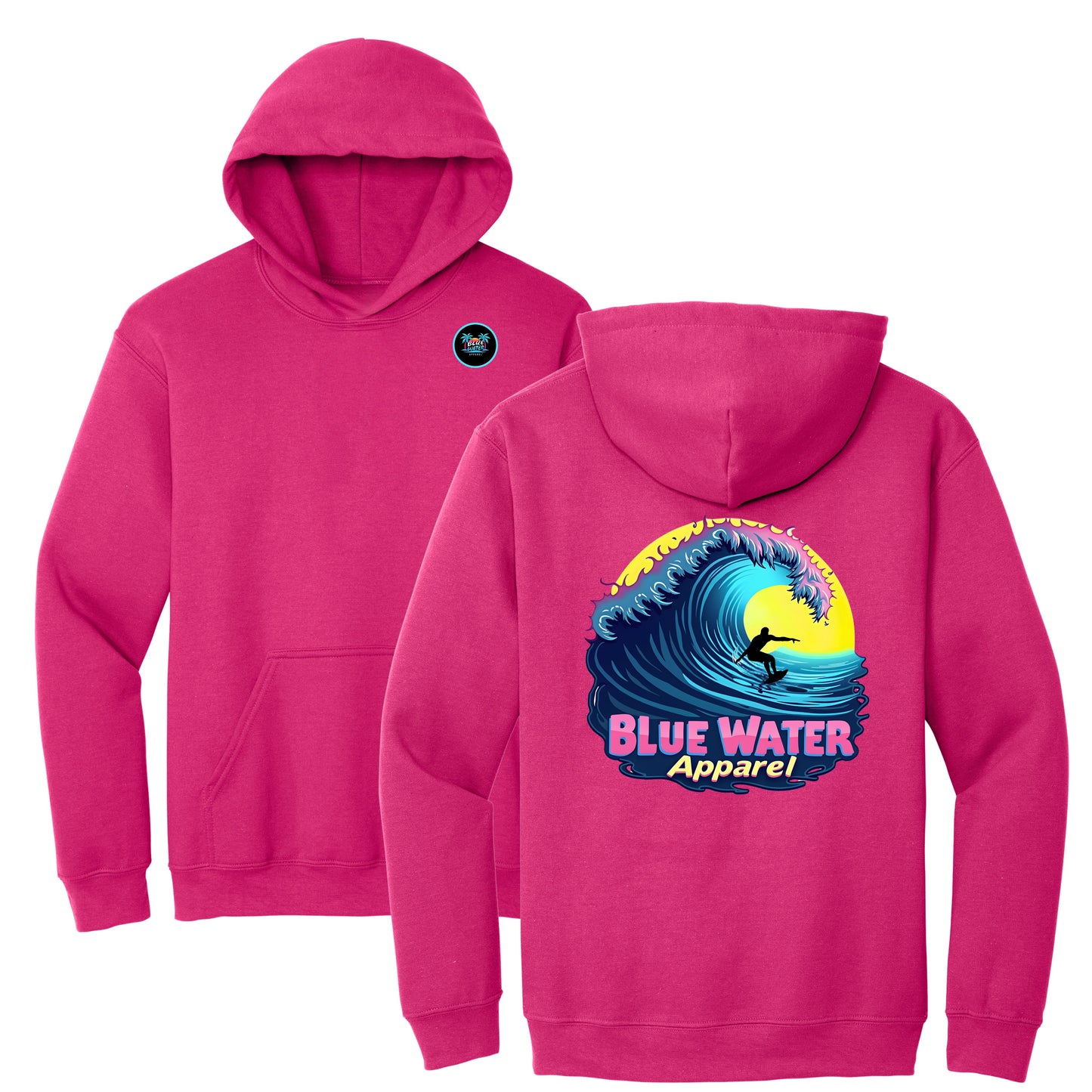 flat lay heliconia neon surfer adult hoodie by blue water apparel