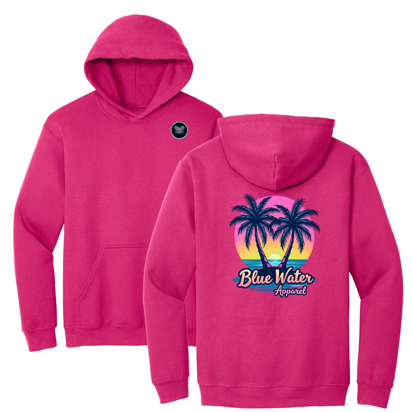 flat lay heliconia neon tropics hoodie by blue water apparel