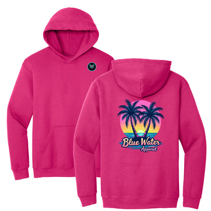flat lay heliconia neon tropics hoodie by blue water apparel