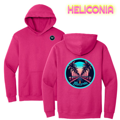 flat lay heliconia palm tree road hoodie by blue water apparel