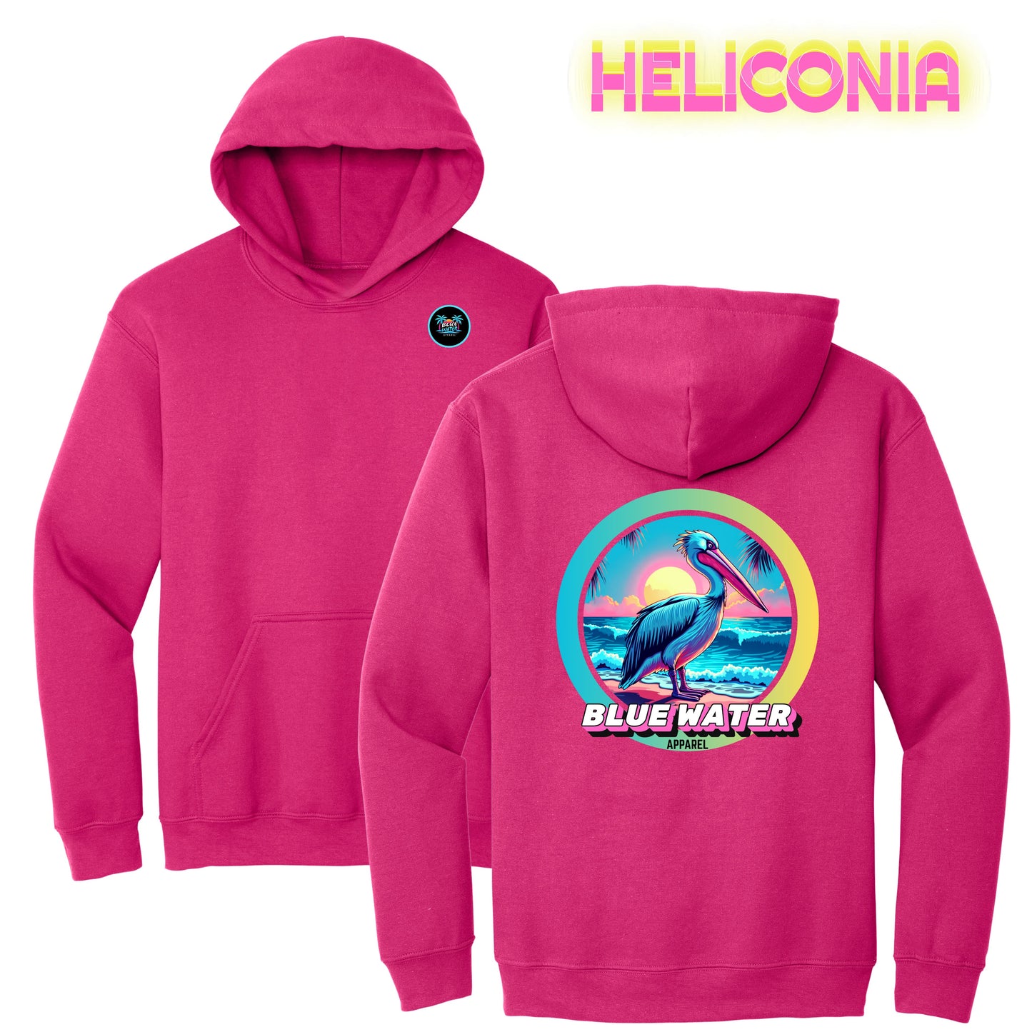 flat lay heliconia retro pelican hoodie by blue water apparel
