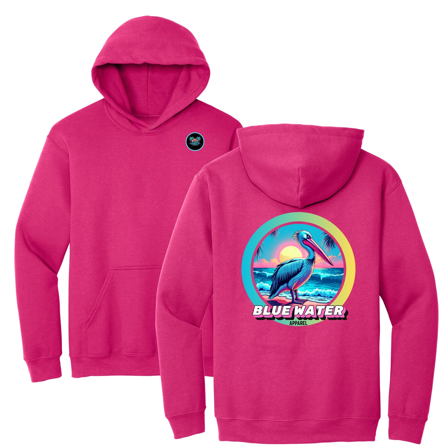 flat lay heliconia retro pelican hoodie by blue water apparel