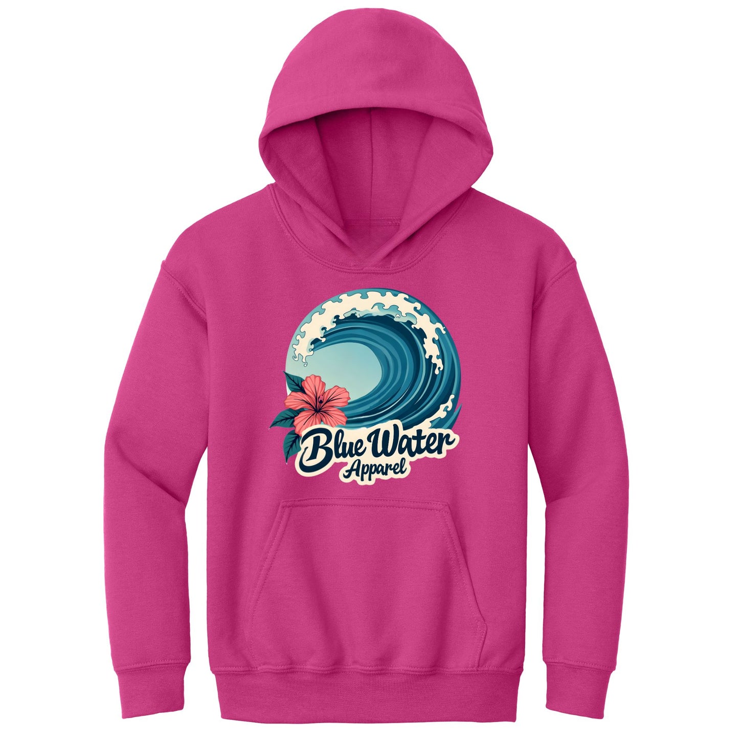 flat lay heliconia hibiscus wave kids hoodie by blue water apparel