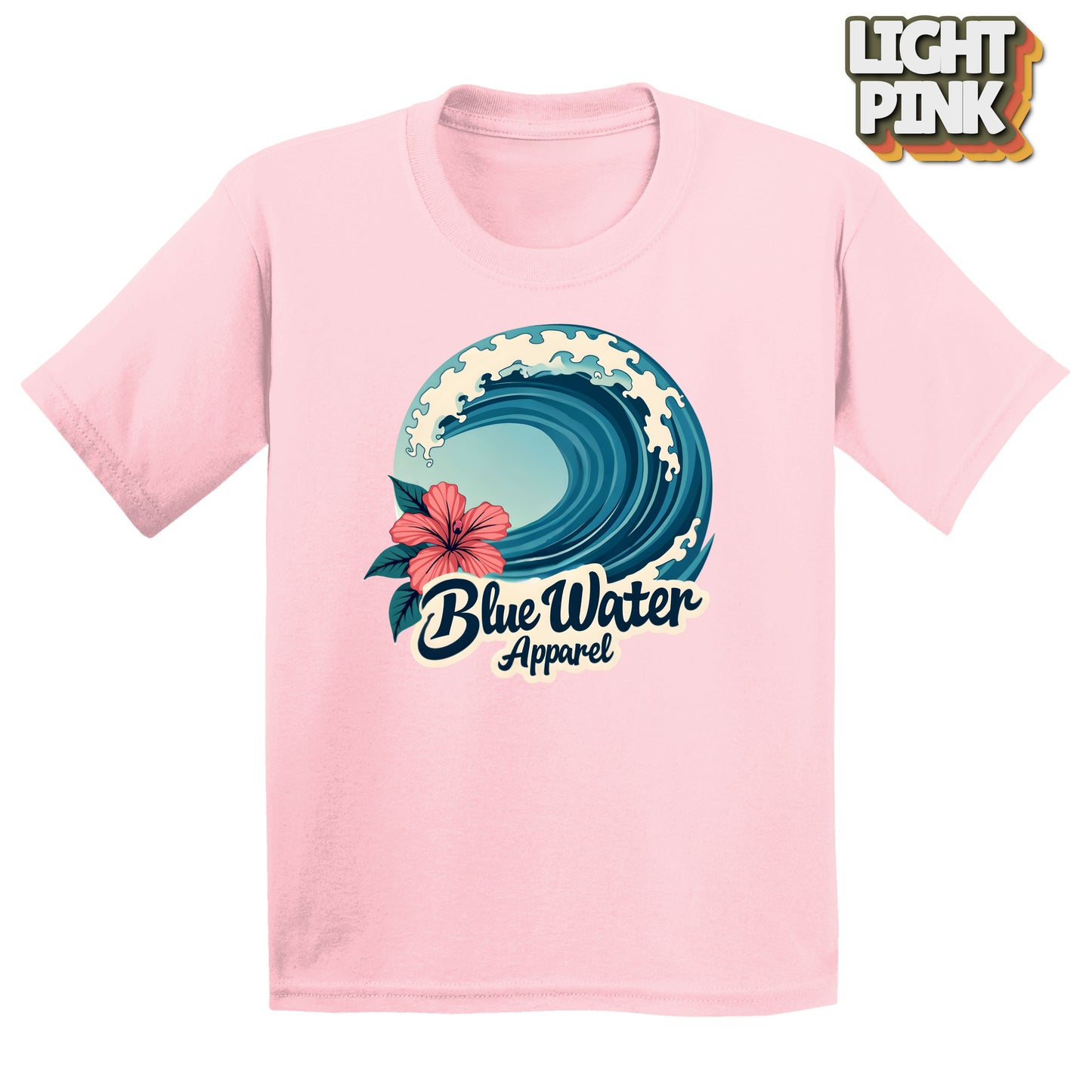 Flat lay of Light Pink Hibiscus Wave tee by Blue Water Apparel