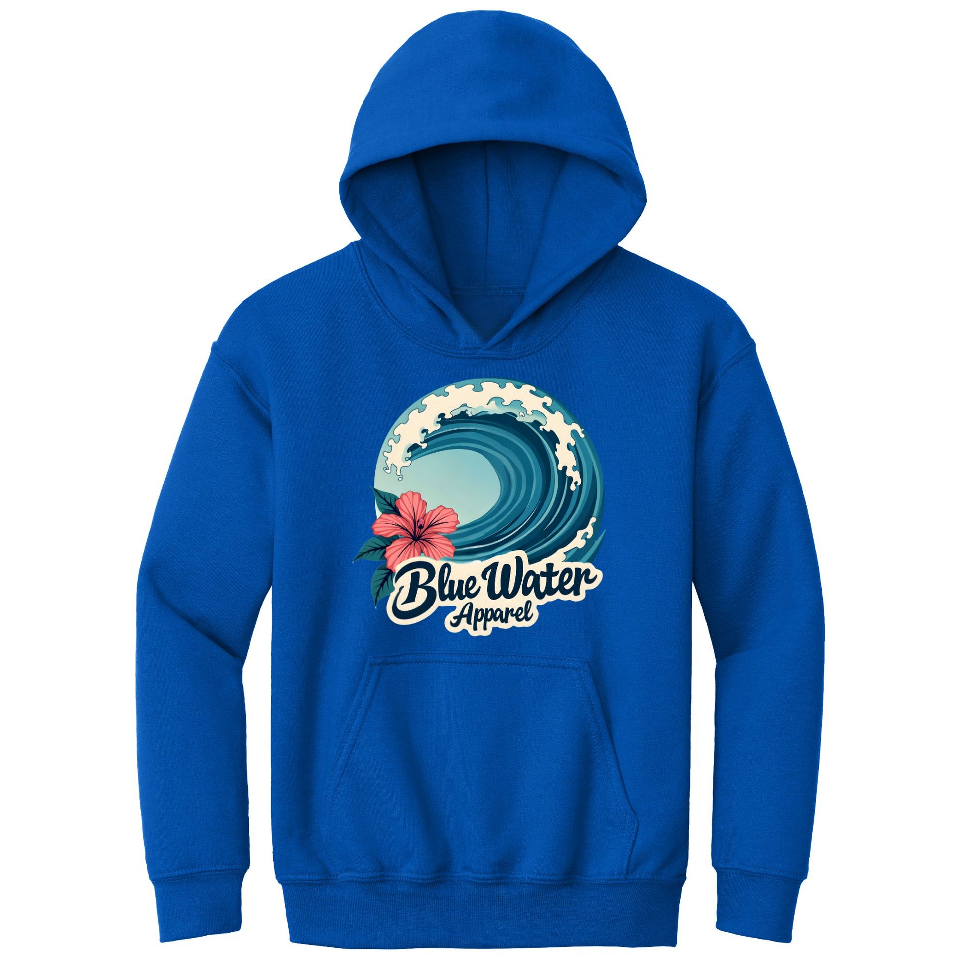 flat lay royal hibiscus wave kids hoodie by blue water apparel
