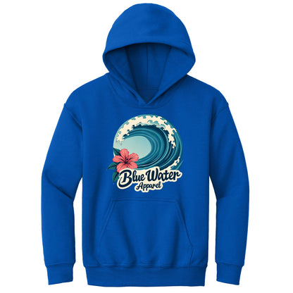flat lay royal hibiscus wave kids hoodie by blue water apparel