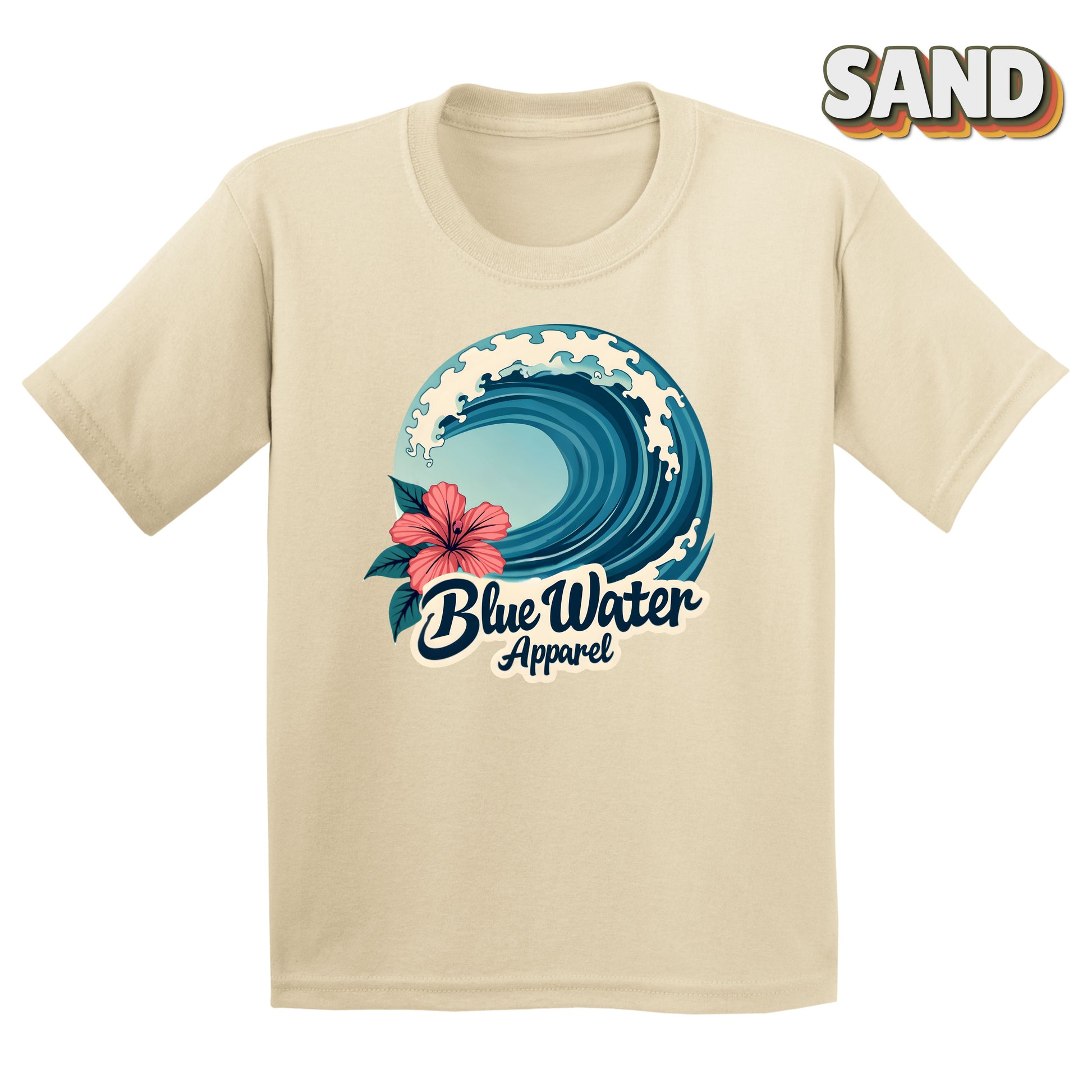 Flat lay of Sand Hibiscus Wave tee by Blue Water Apparel