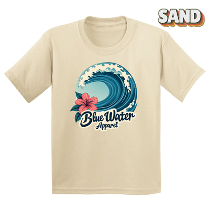 Flat lay of Sand Hibiscus Wave tee by Blue Water Apparel
