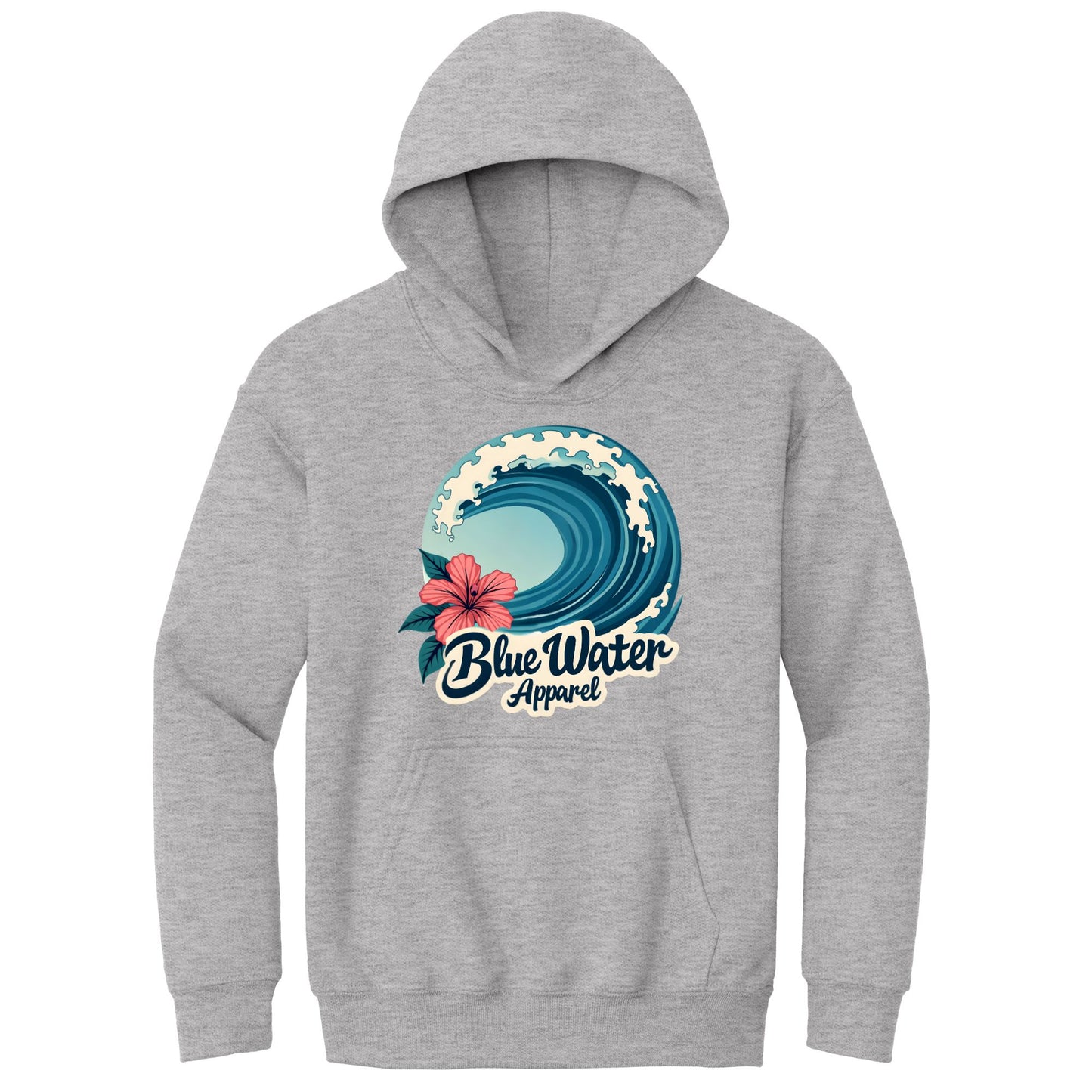 flat lay sport grey hibiscus wave kids hoodie by blue water apparel