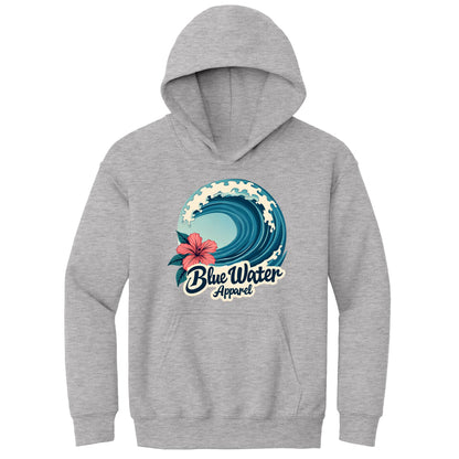 flat lay sport grey hibiscus wave kids hoodie by blue water apparel