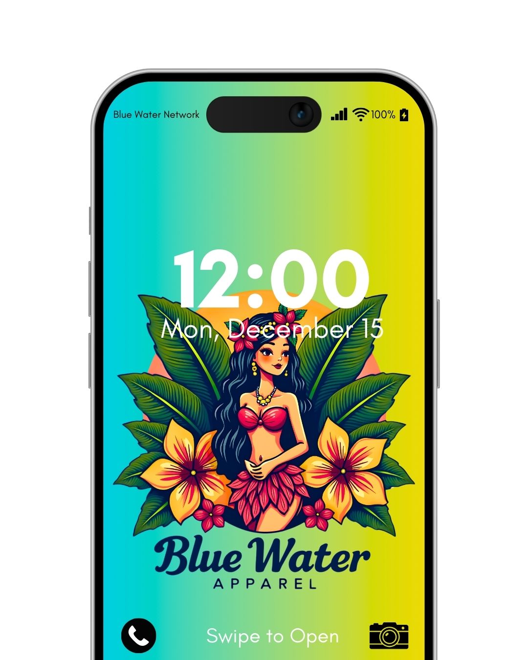 Island girl blue green android wallpaper mockup by blue water apparel