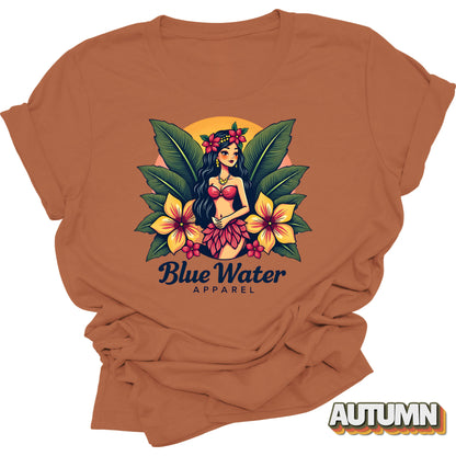 flat lay front graphic autumn island girl tee by blue water apparel