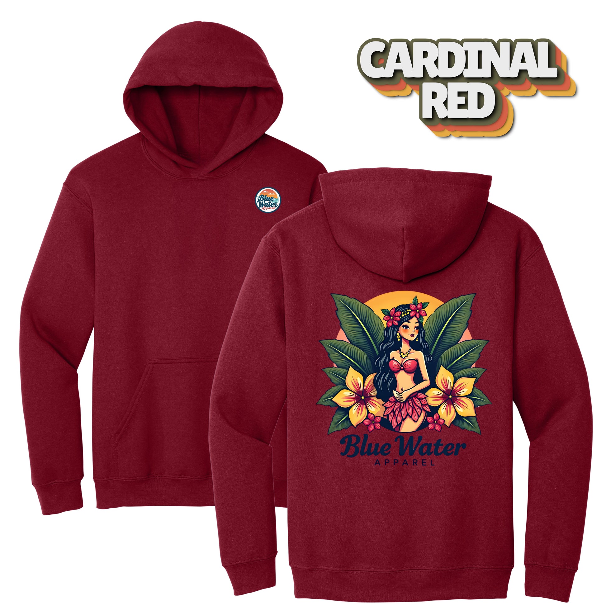flat lay cardinal red island girl hoodie by blue water apparel