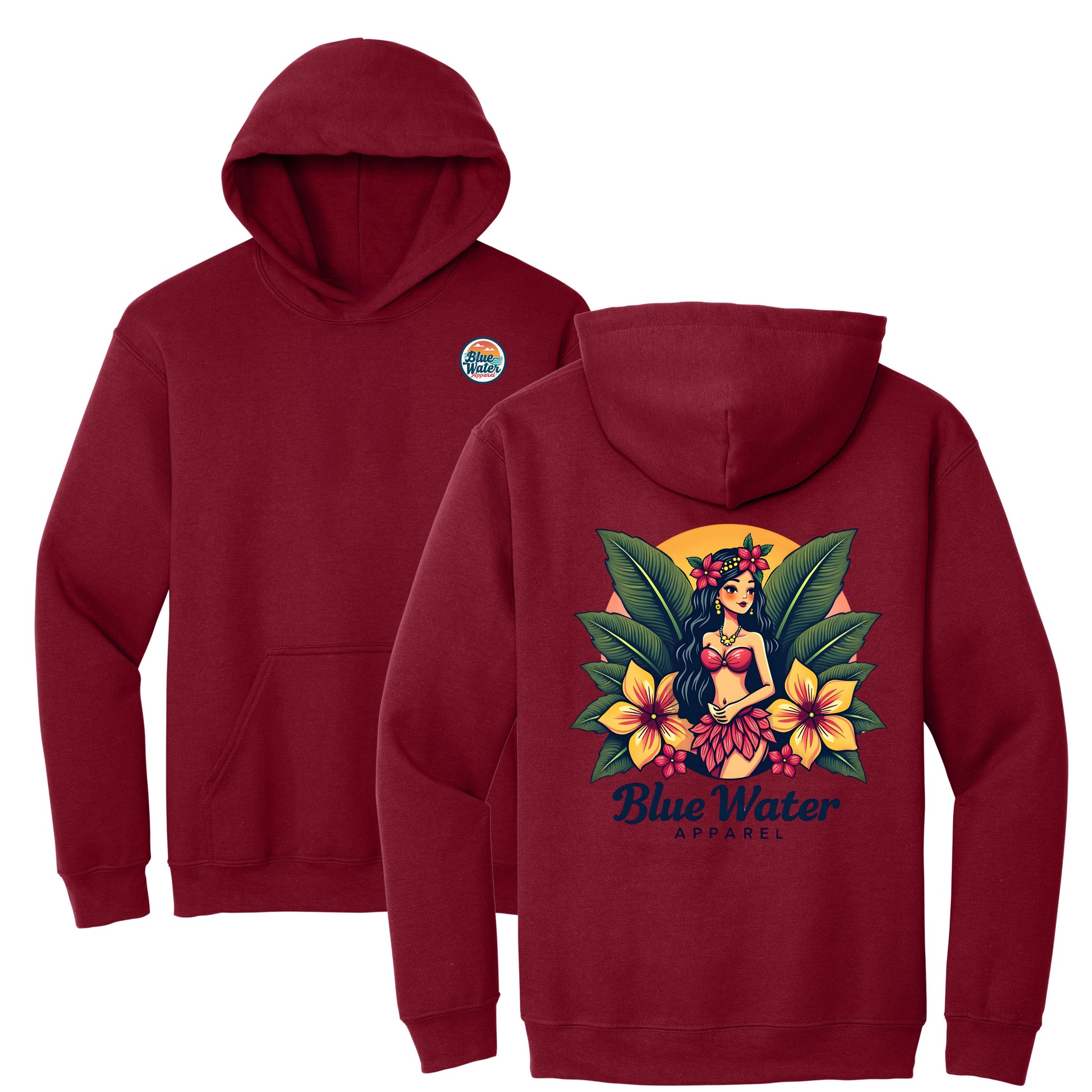 flat lay cardinal red island girl hoodie by blue water apparel