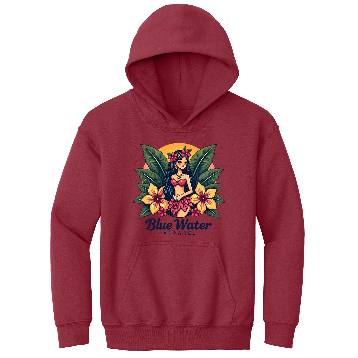 flat lay cardinal red island girl kids hoodie by blue water apparel