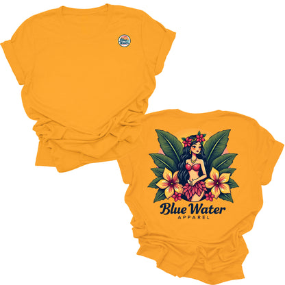 flat lay gold island girl tee by blue water apparel