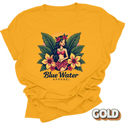 flat lay front graphic gold island girl tee by blue water apparel