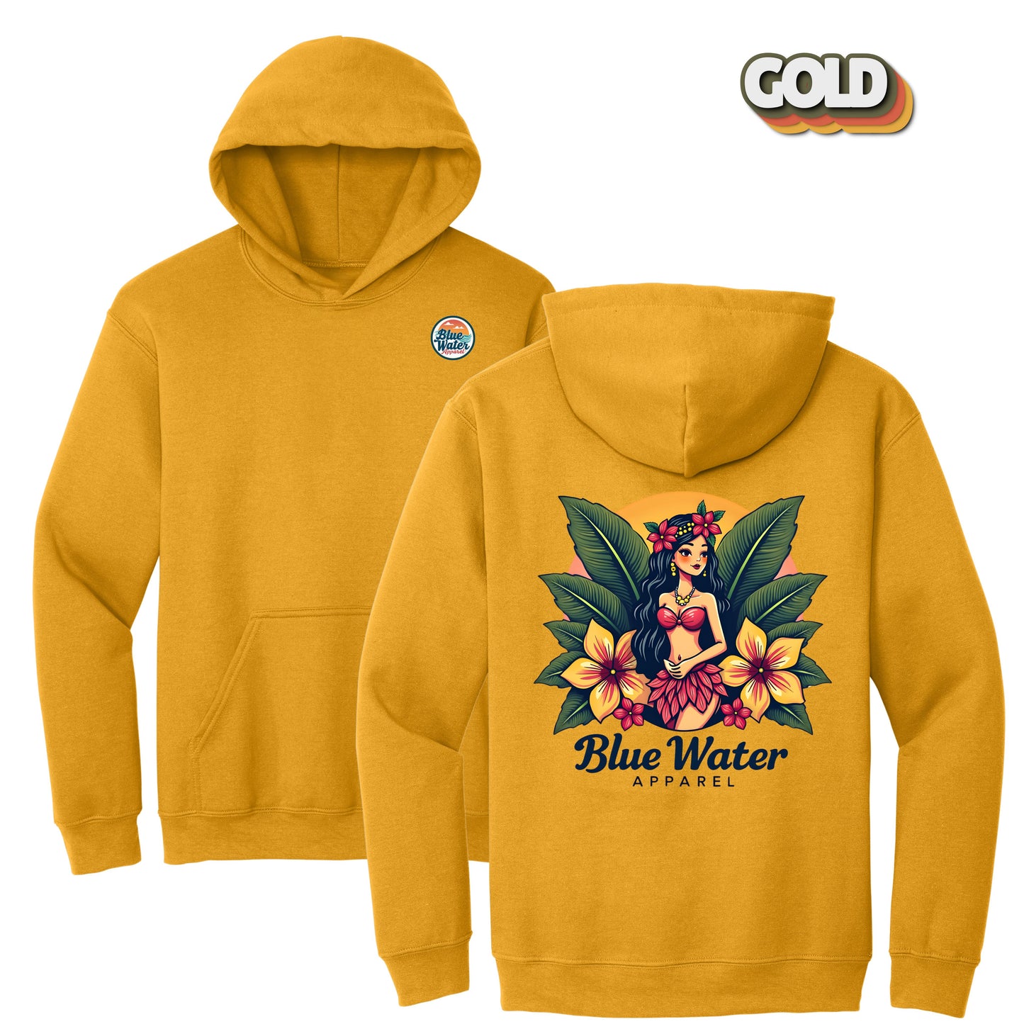 flat lay gold island girl hoodie by blue water apparel