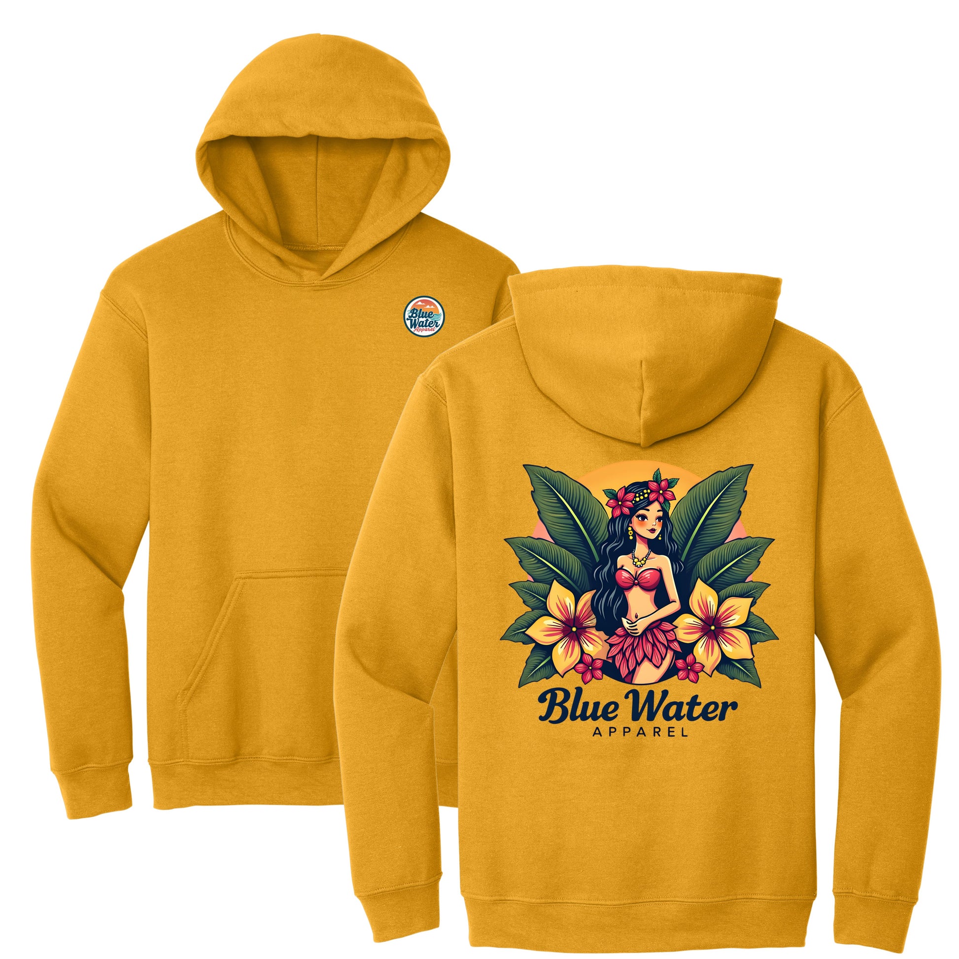flat lay gold island girl hoodie by blue water apparel