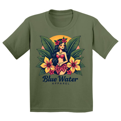 flat lay military green island girl kids tee by blue water apparel