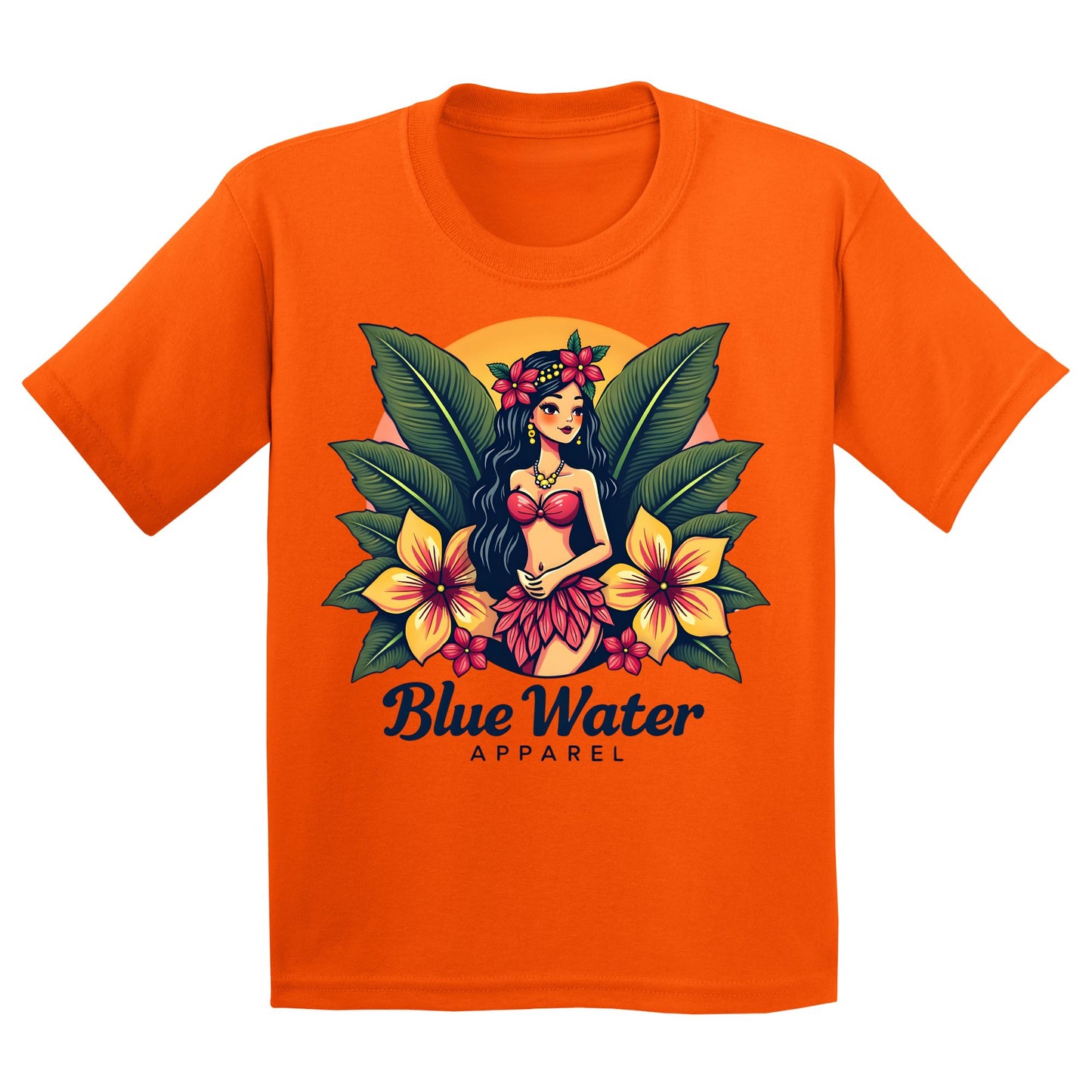 flat lay orange island girl kids tee by blue water apparel
