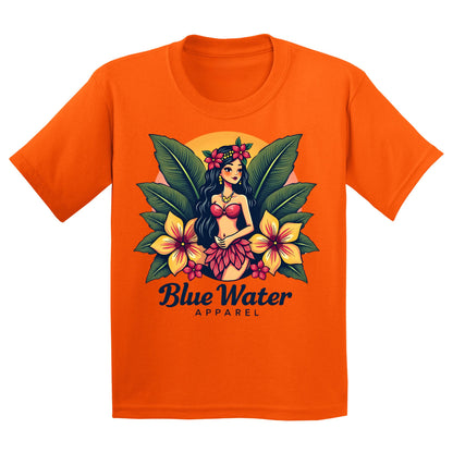flat lay orange island girl kids tee by blue water apparel