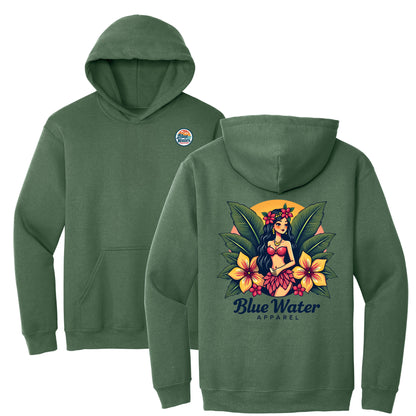 flat lay military green island girl hoodie by blue water apparel