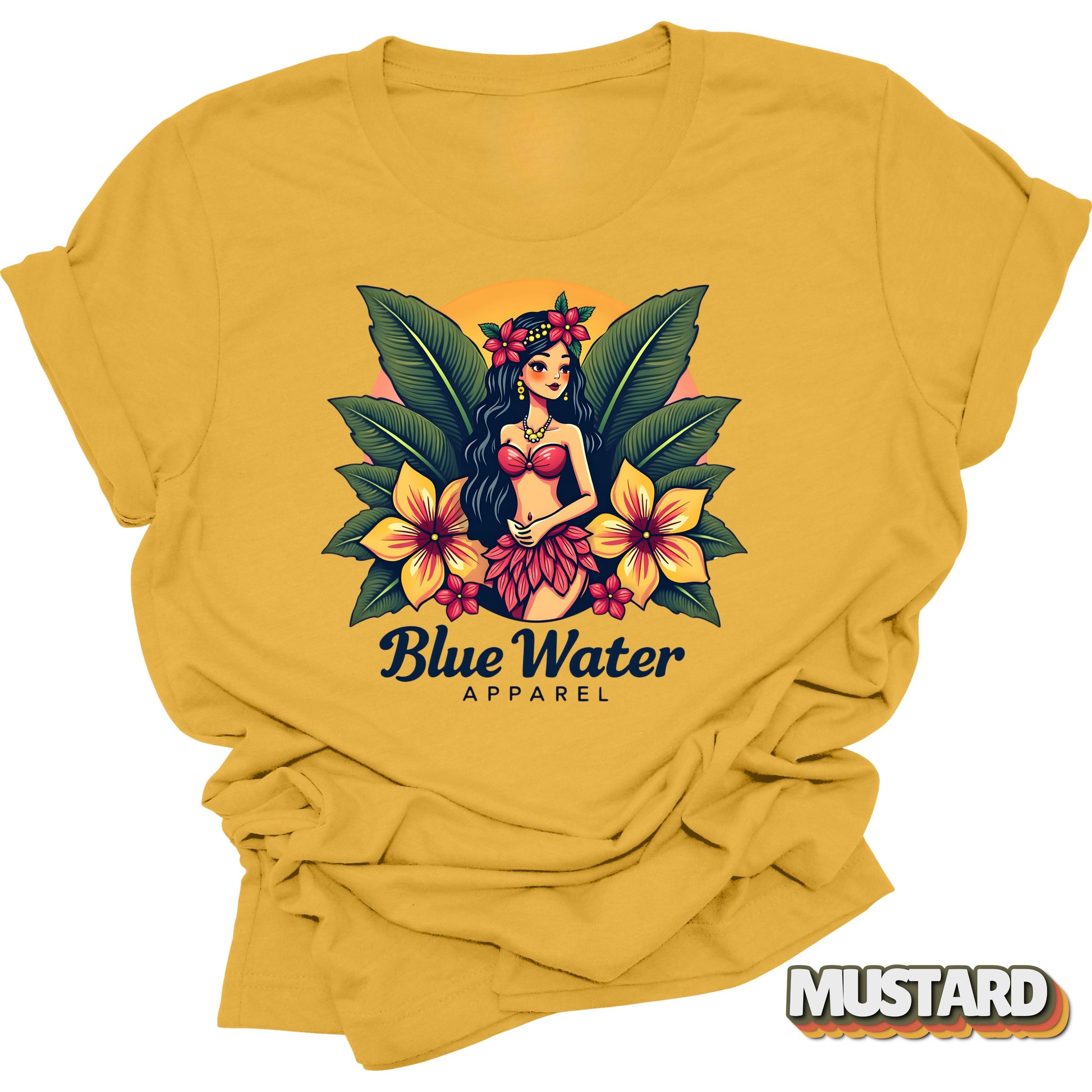 flat lay front graphic mustard island girl tee by blue water apparel