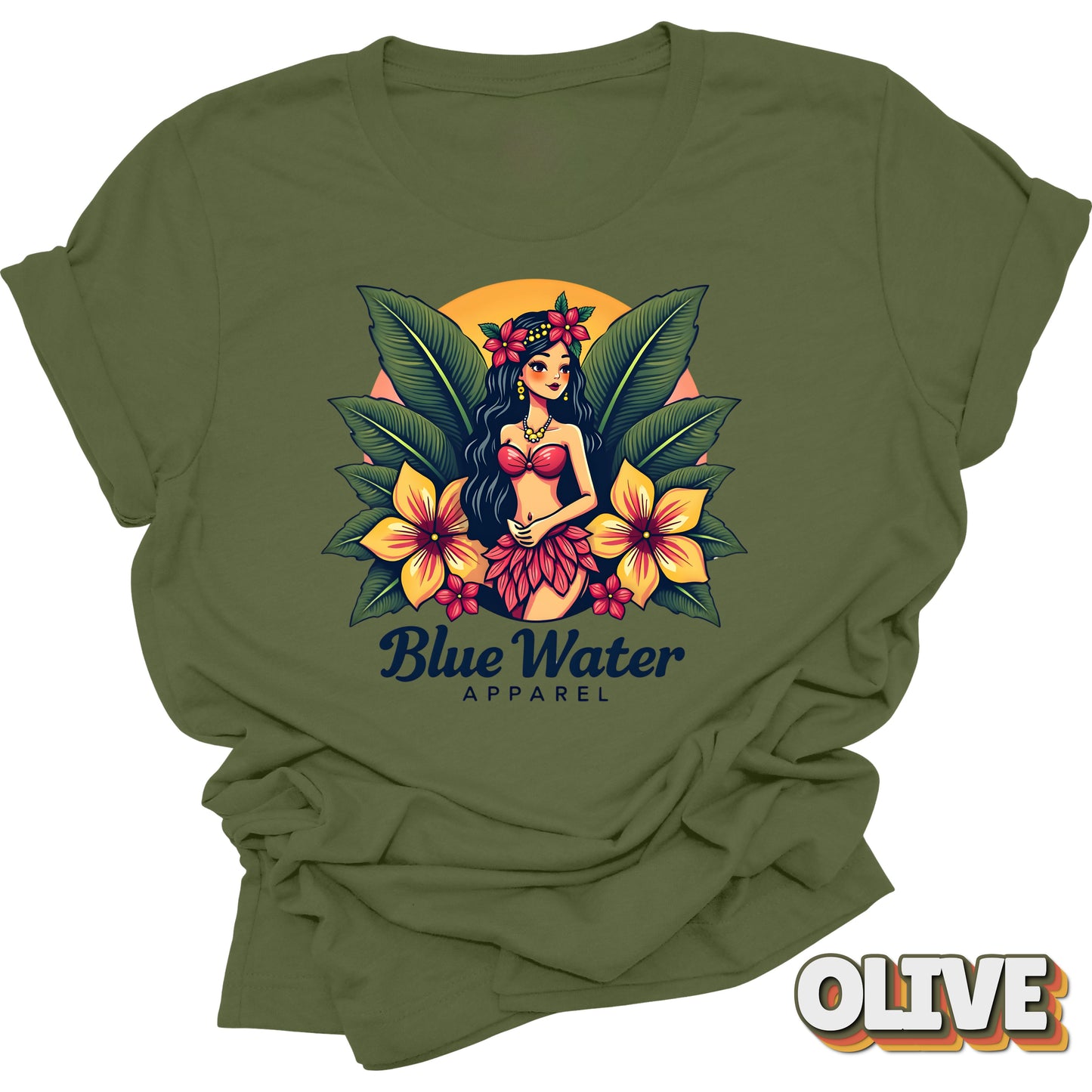 flat lay front graphic olive island girl tee by blue water apparel
