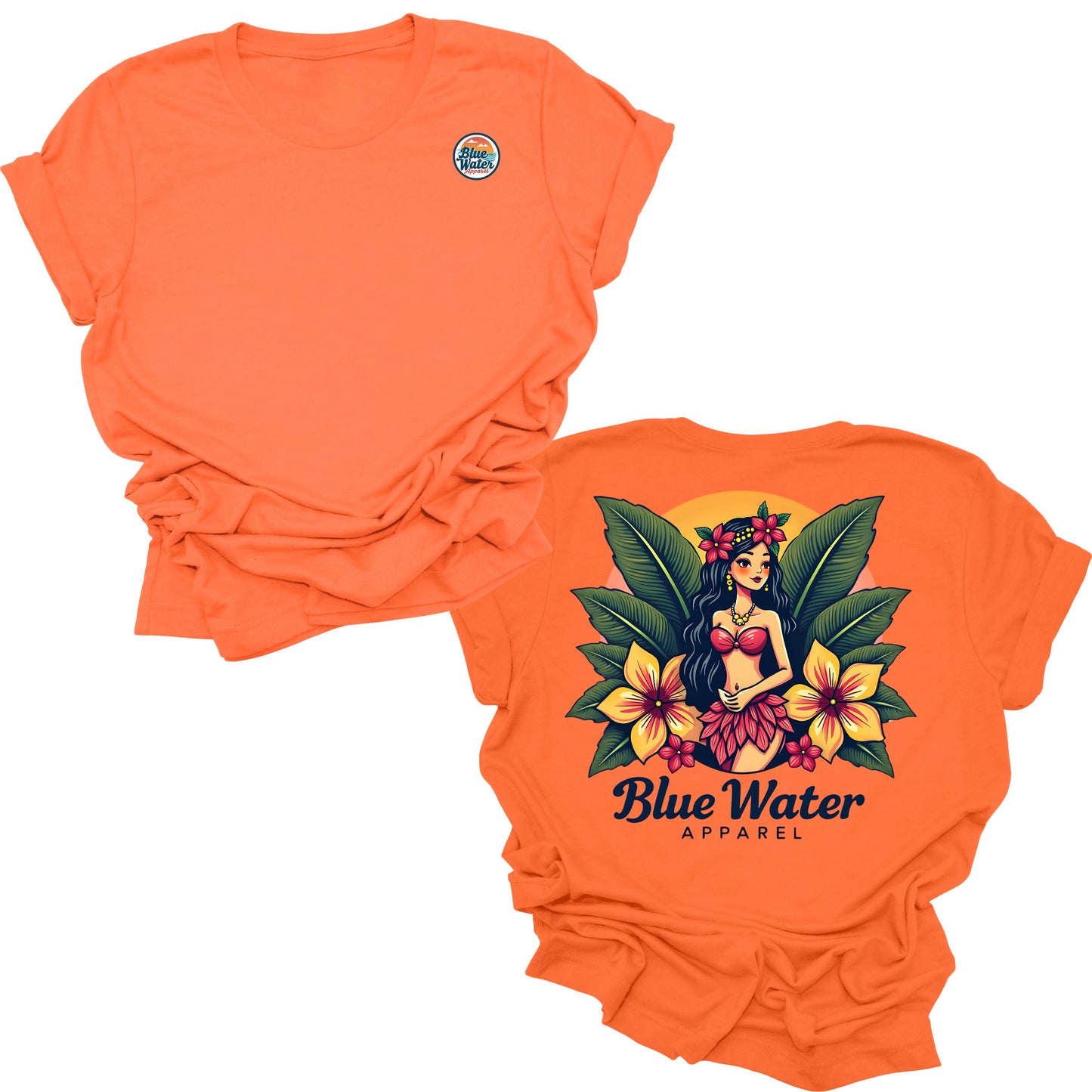 flat lay orange island girl tee by blue water apparel