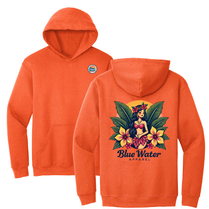 flat lay orange island girl hoodie by blue water apparel