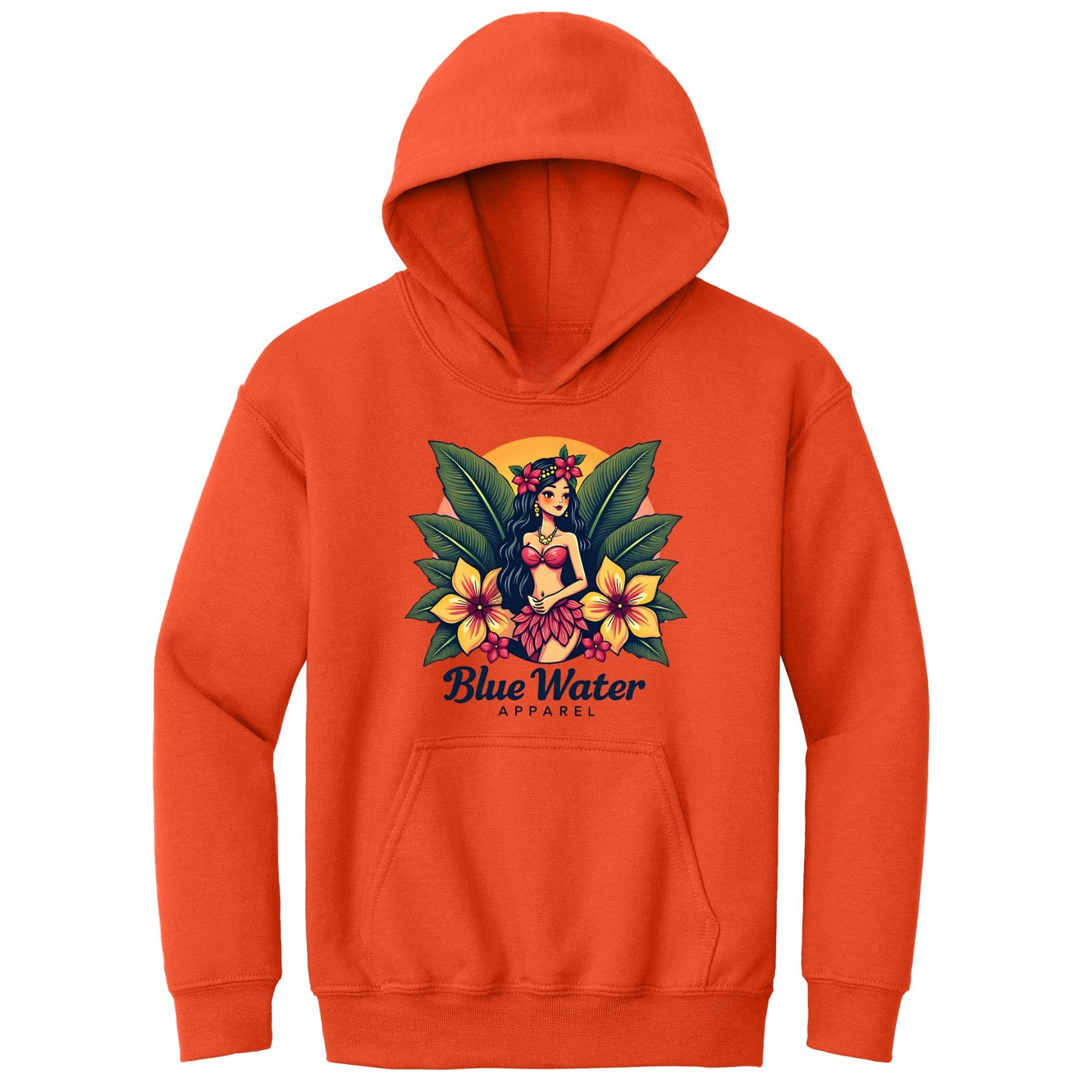 flat lay orange island girl kids hoodie by blue water apparel
