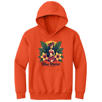 flat lay orange island girl kids hoodie by blue water apparel