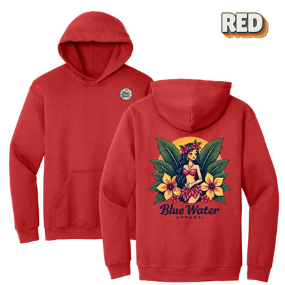 flat lay red island girl hoodie by blue water apparel