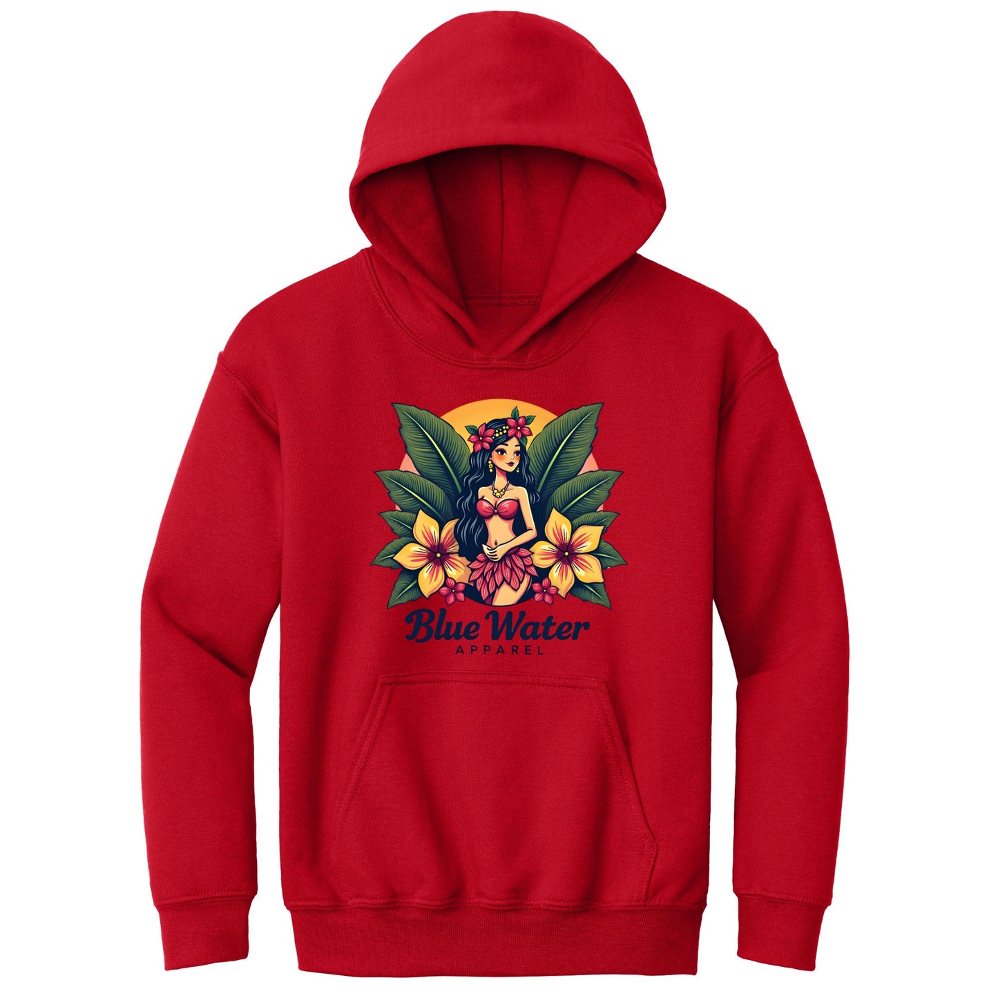 flat lay red island girl kids hoodie by blue water apparel