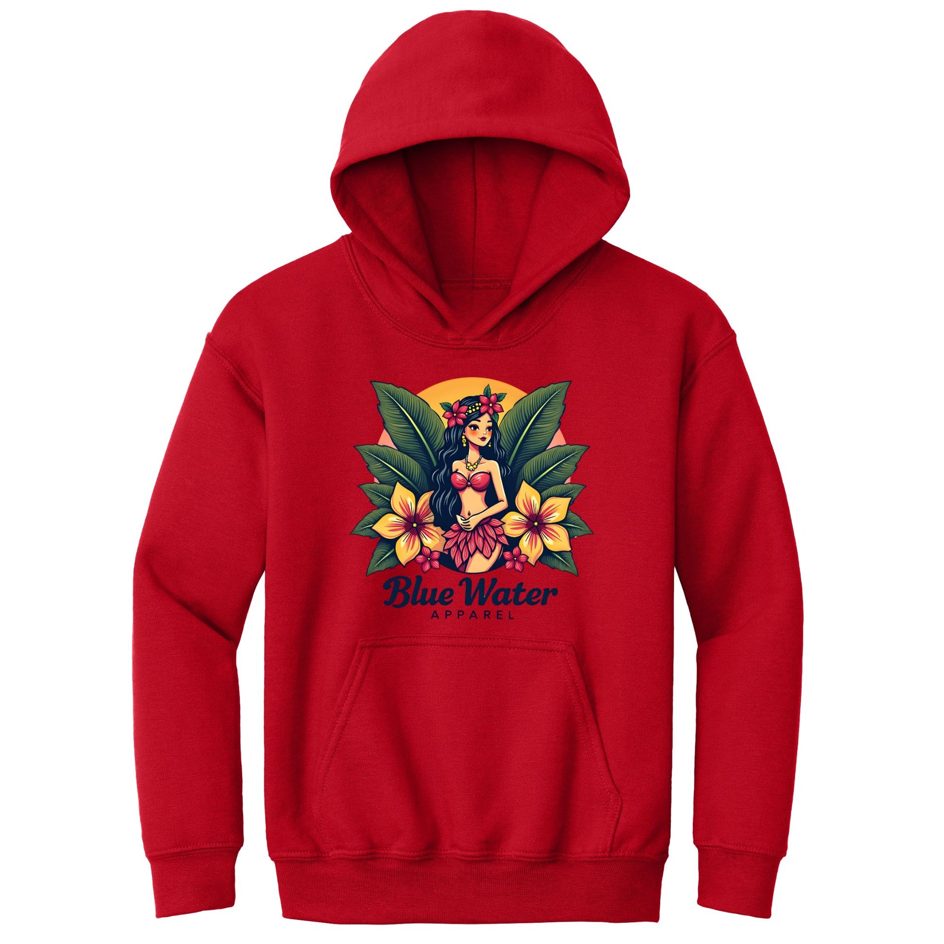 flat lay red island girl kids hoodie by blue water apparel