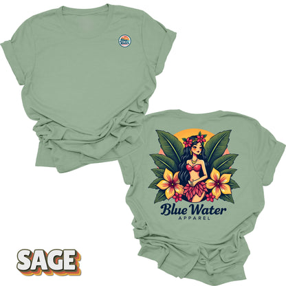 flat lay back graphic island girl sage tee by blue water apparel