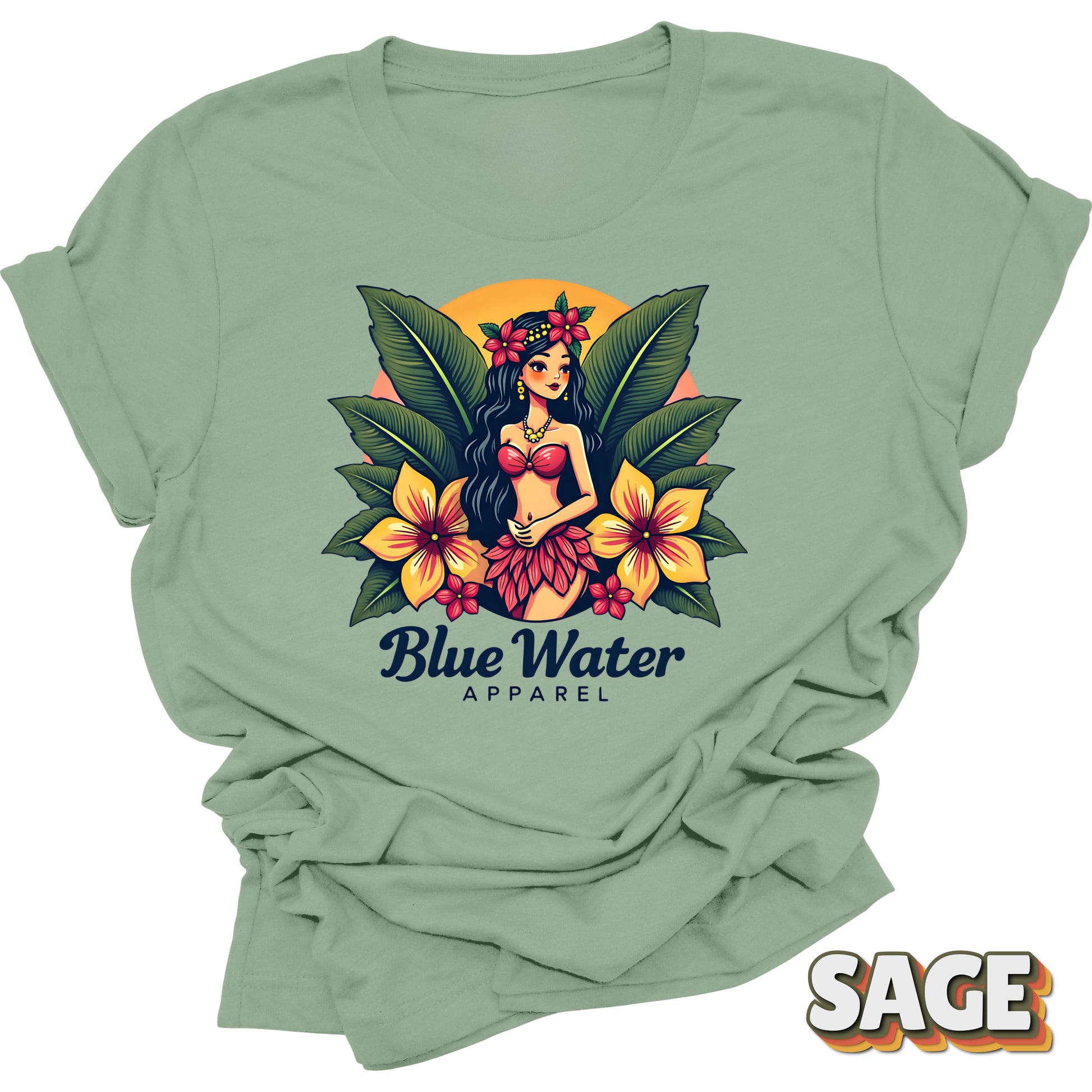 flat lay front graphic sage island girl tee by blue water apparel