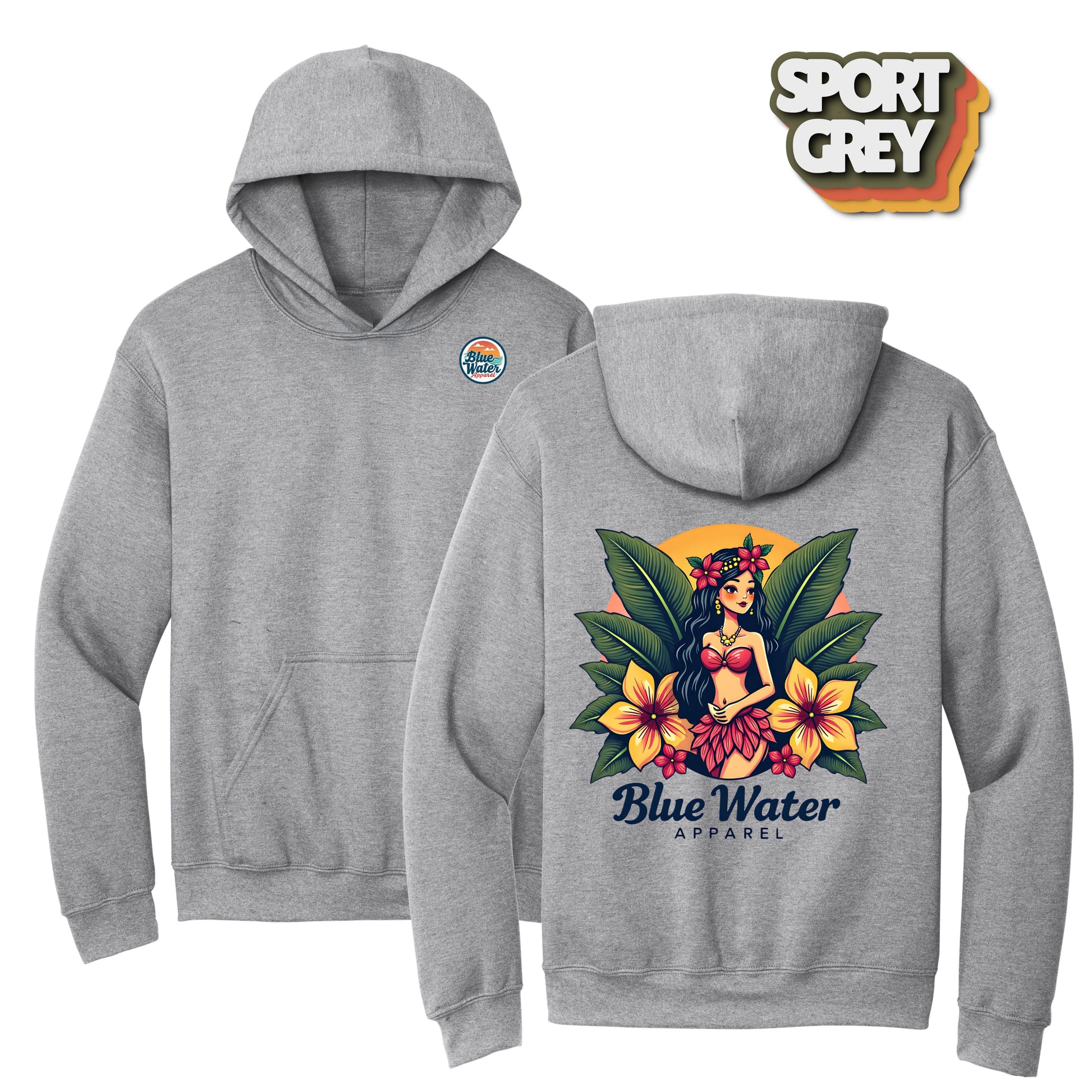 flat lay sport grey island girl hoodie by blue water apparel