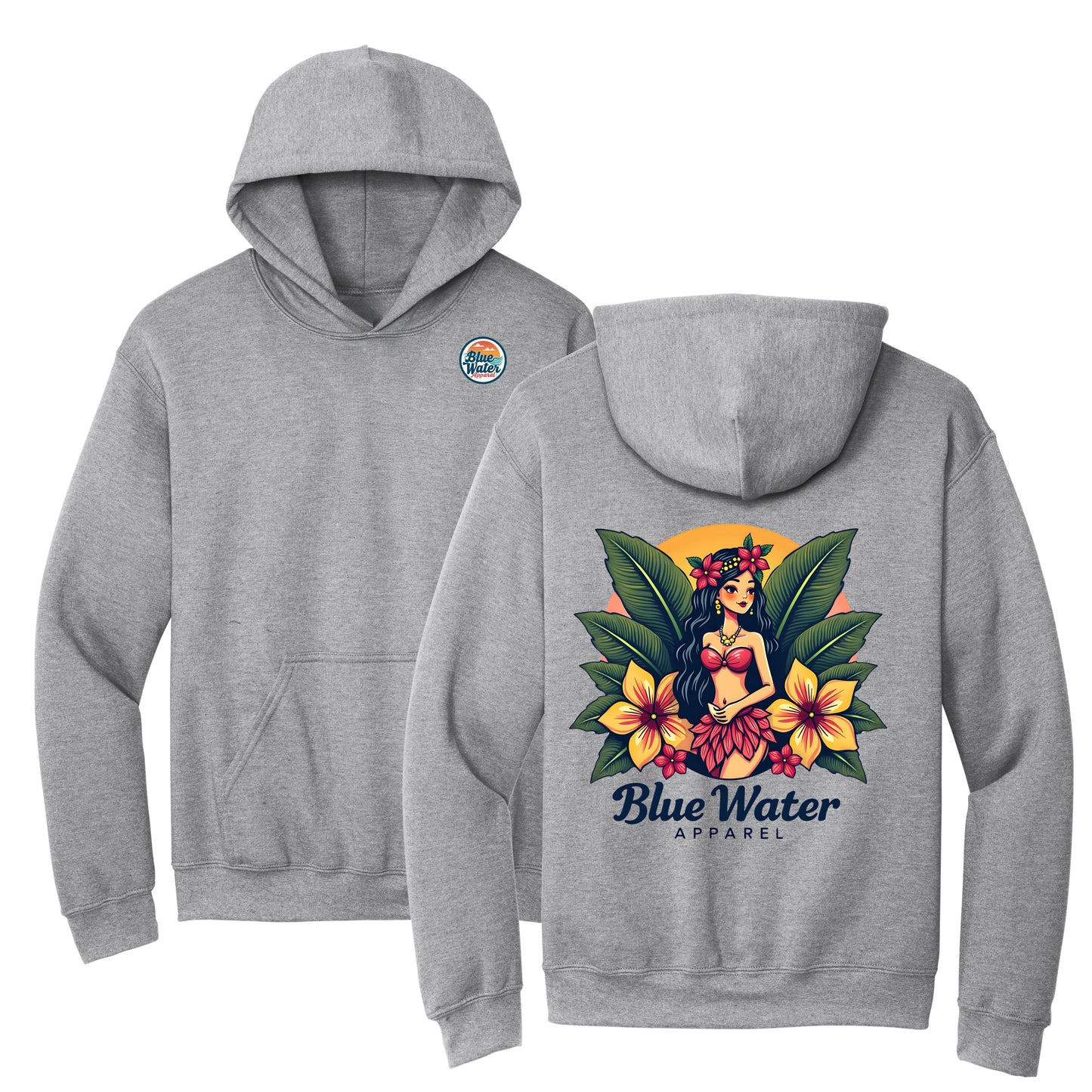 flat lay sport grey island girl hoodie by blue water apparel