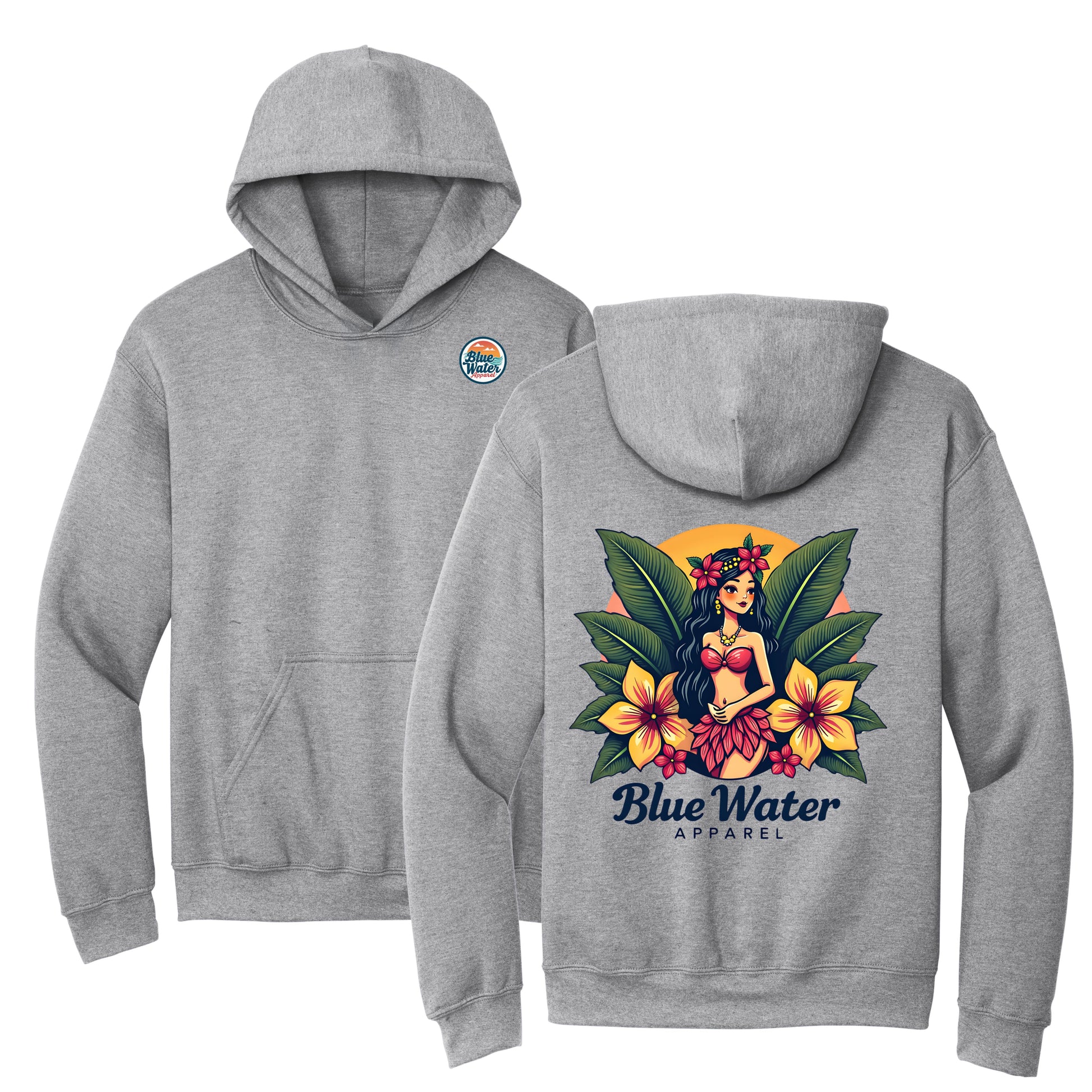 flat lay sport grey island girl hoodie by blue water apparel