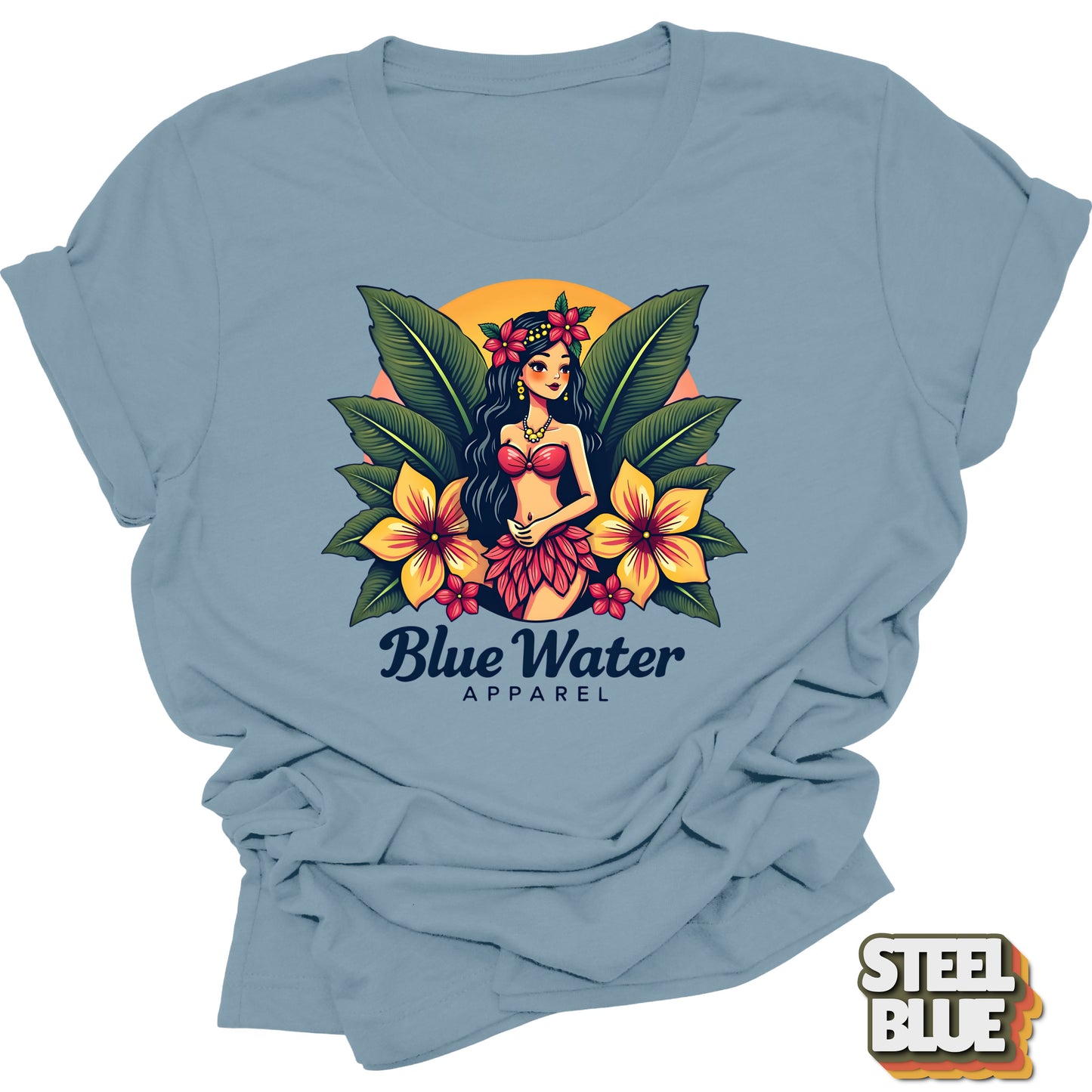 flat lay front graphic steel blue island girl tee by blue water apparel