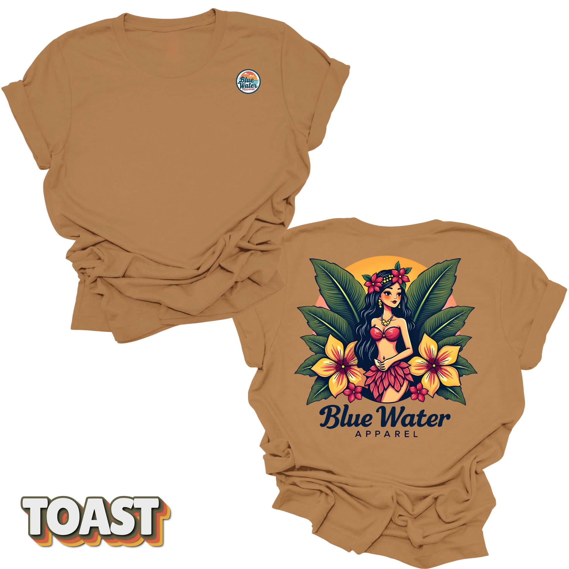 flat lay back graphic island girl toast tee by blue water apparel