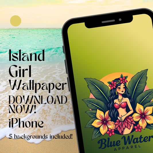 Island girl iPhone mockup with beach background by blue water apparel