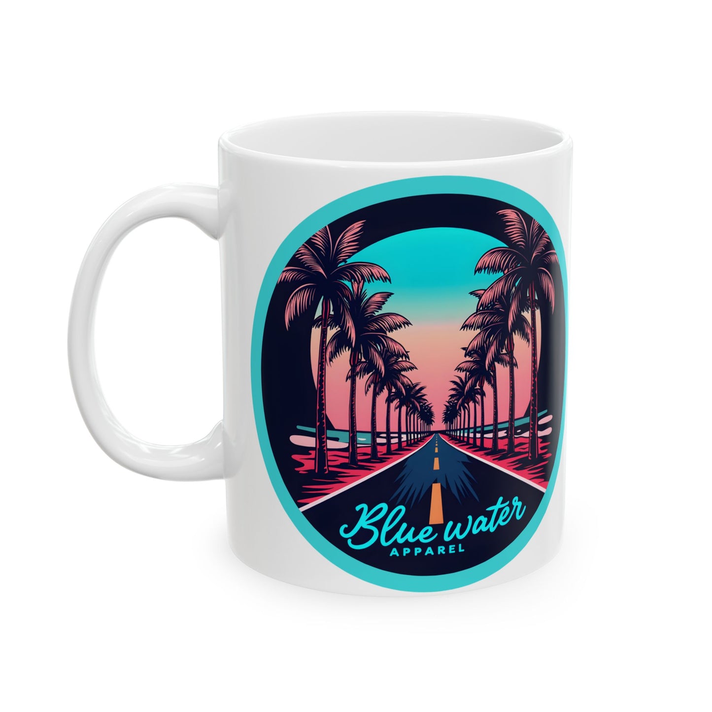 Retro Graphic Ceramic Mug - Palm Tree Road by Blue Water Apparel