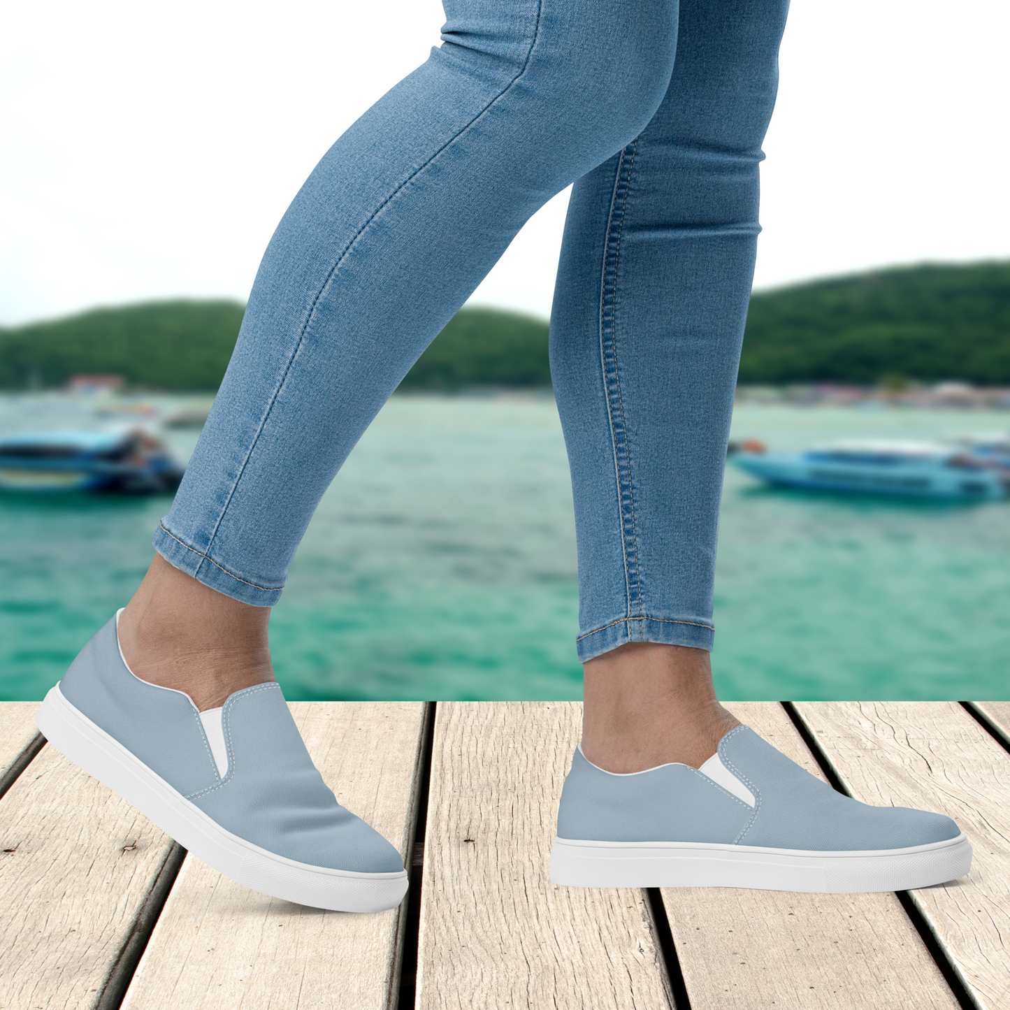 Light Blue Women’s Slip-On Canvas Shoes to Match Our Hibiscus Wave Collection T-Shirts!