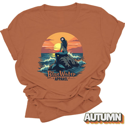 Front Graphic of Autumn Mermaid Sunset tee by Blue Water Apparel
